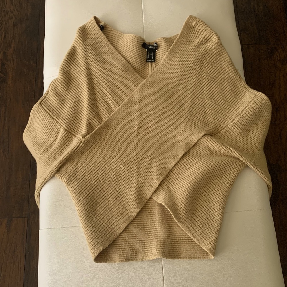 TAN OFF THE SHOULDER SWEATER